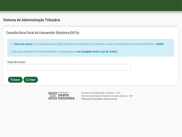 Consulta Nota Fiscal de Consumidor Eletrônica (NFCe)